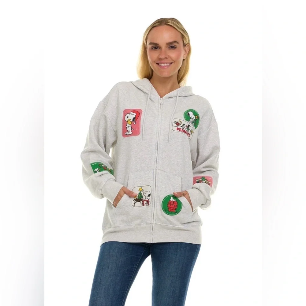Women’s Peanuts Full Zip Hoodie With Character Patches Size XS - Picture 9 of 10